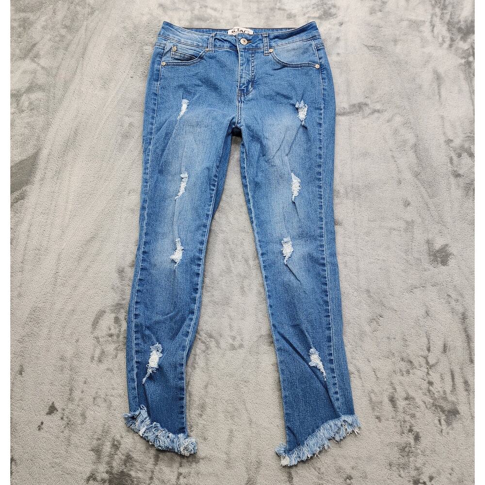 Stag‎ Jeans Womens 11 Juniors Blue Distressed Crop Skinny Fringe Raw Hem Stretch